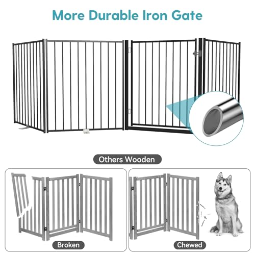 No Pawblems Free Standing Dog Gate with Door, 30'' Tall Foldable Dog Fence for Indoor & Outdoor, Up to 104 Inch Extra Wide Puppy Gate for Stairs, Hallways, Doorways, Deck, Yard (Black, 4 Panels) - Image 4