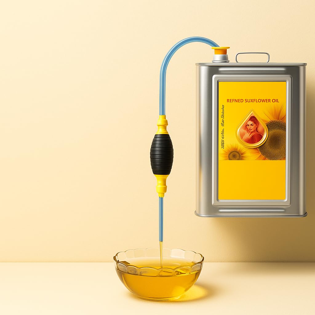 YELONA Heavy Quality Nitrile Rubber Manual Hand Oil Pump For Kitchen Tin Cans Pumping Machine Automatic Bottle Fuel Transfer Siphon Hose With 2 Mtr Durable Pvc Pipe, Multicolor