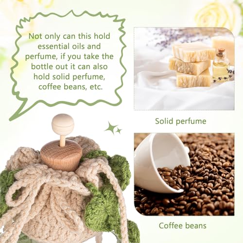 Image of DaisyInner Cute Crochet Plant Car Freshener 12ml Empty Refillable Diffuser Bottle with Plants Hanging Accessories for Ornaments Charms Rearview Mirror Home Office Decor Women Gifts(Leave)