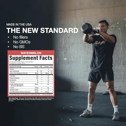 Image of RAW Pump Stim Free Pre Workout (Watermelon) - Non-Stimulant Pre Workout Supplement Powder Nitric Oxide Booster - Pre Workout Supplements Drink for During Workout - 40 Servings