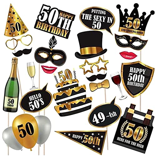 Ouceanwin Fotorequisiten 50. Geburtstag, Photo Booth Props 50. Geburtstag Selfie Requisiten Dekorationen, Geburtstagsfeier Lustige Fotorequisiten Fotoaccessoires für 50 Jahre Geburtstag Party Deko Cover
