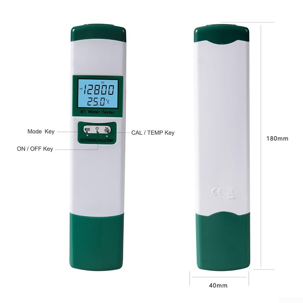 Tester di qualità dell'acqua BT98603, sale 5 in 1 per misuratore di temperatura SG per analisi della salinità della piscina e dell'acquario