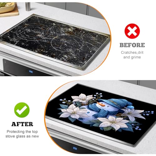 Image of Christmas Multi-Design Stove Cover for Glass /Electric Stoves - 3-in-1 Heat-Resistant Protector Mat, Non-Slip Drying Rack 28 inchx20 inch