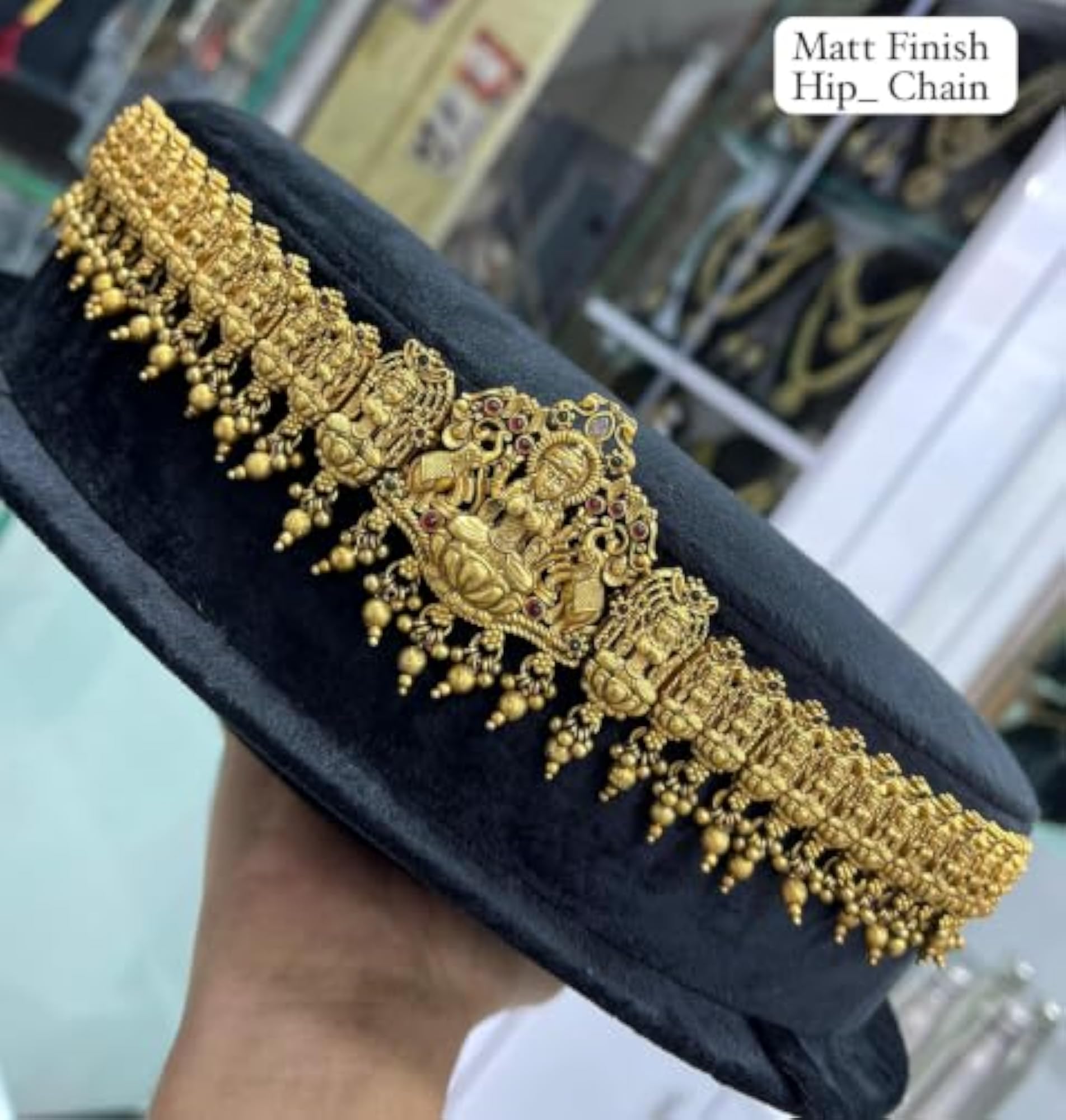 KGR Splash Lakshmi Gopuram Red Stones Gold Beads Hipchain