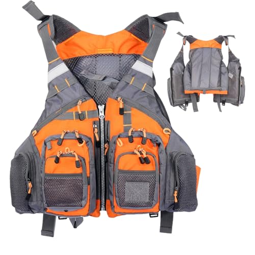 Chaleco salvavidas de pesca para hombres, chaleco salvavidas de pesca ergonómico de tamaño medio con múltiples bolsillos y espuma de alta flotabilidad desmontable en el interior para kayak, deriva.