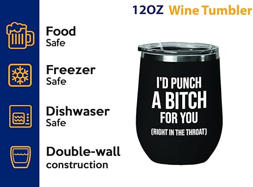 Miniatura 3 de Vaso de vino I'd Punch a B for You, edición negra, amistad, sarcasmo de bestia, mejor amiga, cuñada, hermana hermana, tribu de las hermanas