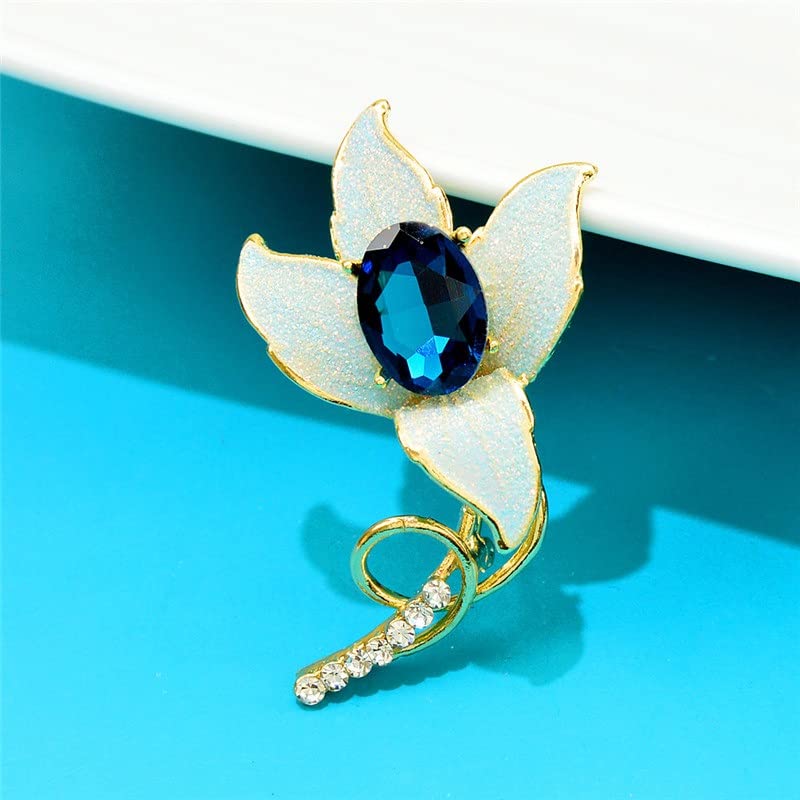 Broche Fleur Vintage En Métal émaillé Avec Strass - Fantaisie Rétro, Occasion