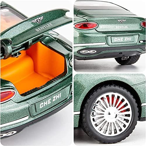 Image of 1:24 Bentley Continental GT Scale Die-cast Alloy Pull Back Toy Car for Kids Openable Doors Light & Music Big Size Metal Vehicle Realistic Model Car for Boys and Girls Gift Idea (Green)