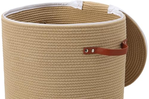 Extra Large Cotton Rope Storage Basket with Lid and Zipper, Versatile Laundry Hamper and Cloth Bin for Clothes, Towels, Blankets, Living Room Organization (All Beige, 16"x20") by Cottonphant - Used condition - Image 3