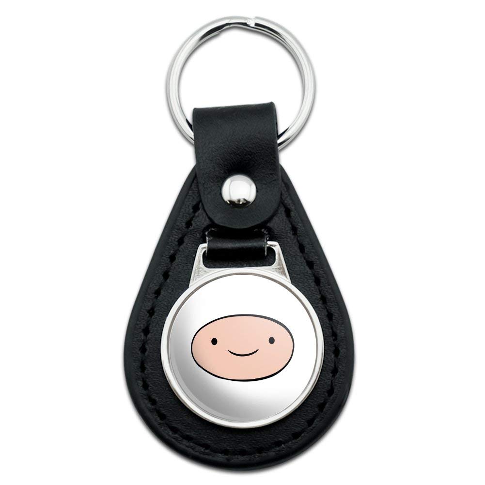 GRAPHICS & MORE Black Leather Adventure Time Finn Head Keychain, Black, One Size