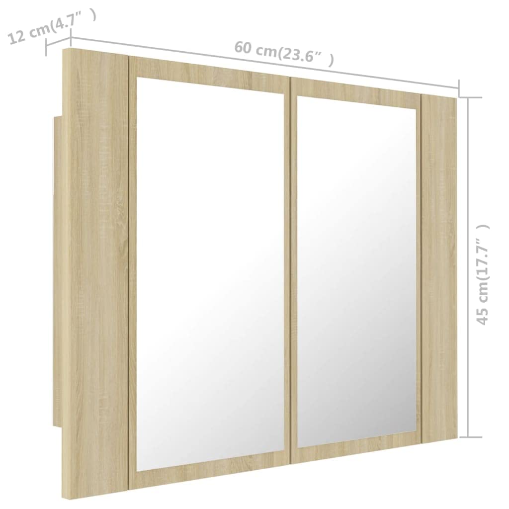 vidaXL Szafka łazienkowa z lustrem i LED, dąb sonoma, 60x12x45, akryl