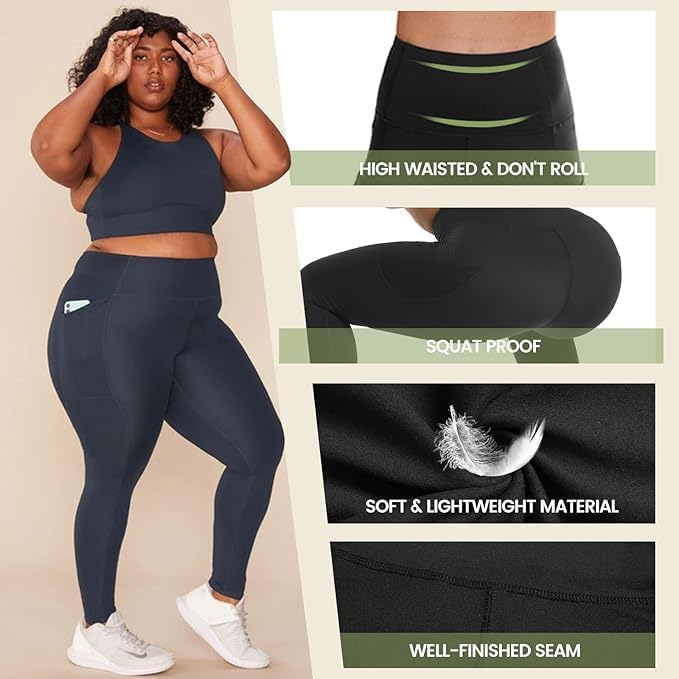 HLTPRO 3 Pack Plus Size Leggings with Pockets for Women - Black High Waisted Tummy Control Soft Yoga Pants for Gym Workout - Image 3