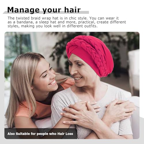 Image of DRESHOW African Women Turban Caps Cotton Beanie Twist Headscarf Pre-Tied Double Twisted Braids Wrap Hat Chemo Cancer Cap