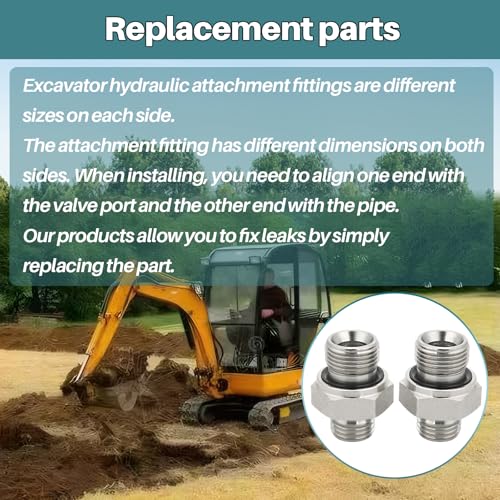 Image of 2Pcs M14 to M16 Hydraulic Fitting Adapters 115757 Replacement, Carbon Steel Threaded Connector for Mini Excavators, Construction Machinery & Hydraulic Attachments (Tilt Buckets /Thumbs)