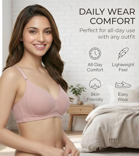 Image of DClub Womens Cotton Lightly Padded Everyday Bra, Wire Free, Comfortable with Seamed Cups,Adjustable Strap for Everyday Bra