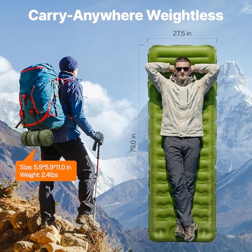 Image of OGERY Sleeping Pad, Ultralight Inflatable Sleeping Pad for Camping with Pillow Built-in Foot Pump, 6 inch Extra-Thick Reinforced Camping Mattress for Hiking, Backpacking, Tent