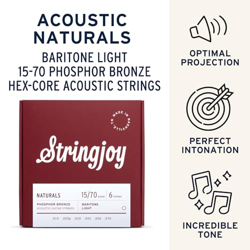 Image of Stringjoy Naturals 15-70 Baritone Light Gauge guitar strings - Phosphor Bronze Acoustic Guitar Strings - Exceptional Depth and Low-end Tone, Acoustic 6 String Set, Acoustic 6 String Set, 2-Pack