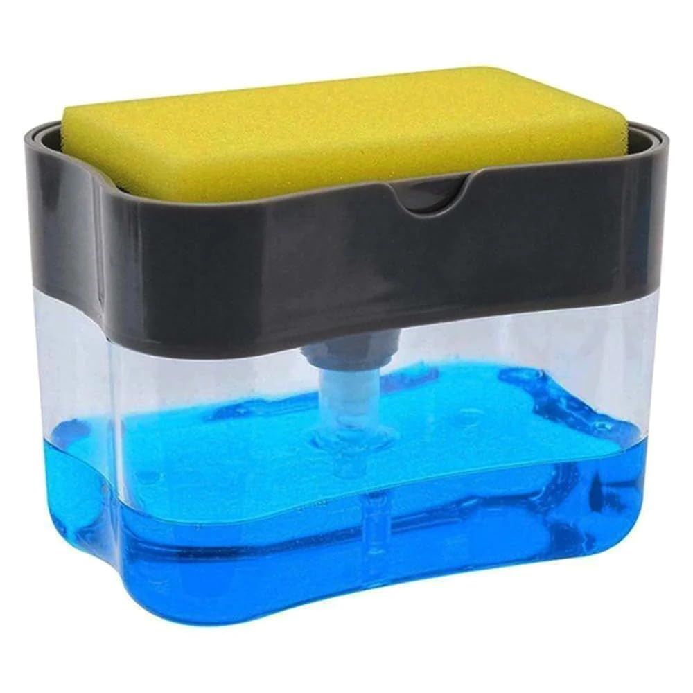 2 in 1 Soap Dispenser for Bathroom Accessories Dishwasher Liquid Holder Liquid Dispenser Pump 400 ML with Sponge Holder Kitchen Sink Accessories Items (Multi-Color)(Pack of 1) 2