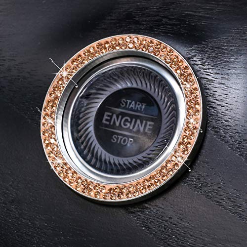 Image of ToBeQueen Push Start Button Bling Ring Emblem Sticker - 2pcs Girly Car Decor, Champagne