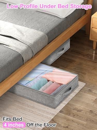 Image of punemi 4 inch High Soft Low Profile Under Bed Storage Bins, 2 Pack, Grey