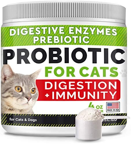 Probiotics Powder for Cats and Dogs - All Natural Supplement - Digestive Enzymes + Prebiotics - Relieves Diarrhea, Upset Stomach, Gas, Constipation, Litter Box Smell, Skin Allergy -Made in USA- 4oz