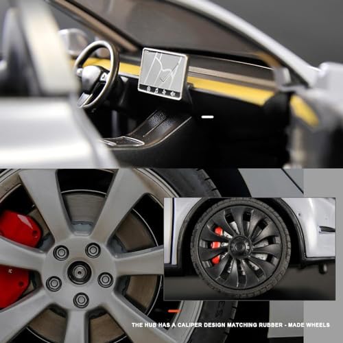 Image of DEOXY 1:24 Scale Tesla Model 3 Die-Cast Toy Car - Black Electric Vehicle Model with Openable Doors, Hood & Trunk, Pull Back Action, Lights & Sound - Metal Body for Kids