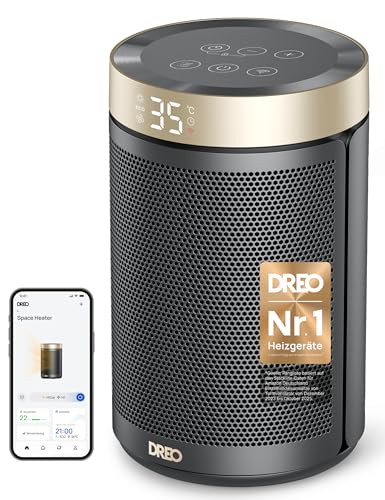 Dreo Energiesparender Heizlüfter, 1500W energiesparender leiser Raumheizer, tragbare Keramik-Fan-Heizer, Thermostat 3 Modi 12H Timer, Überhitzungs- und Kippschutz, für Schlafzimmer, Atom 316, Gold