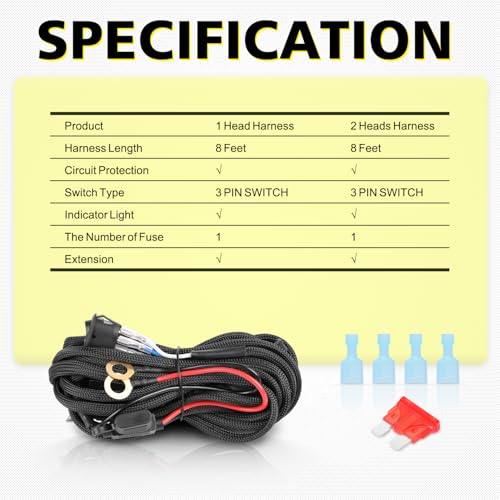 Image of Wiring Harness 2 Leads, AKD Part Light Bar Wire Harness Kit for LED Light Bar Fog Lights w / 12V 40A Relay Fuse Rocker Switch Wiring Harness for ATV UTV SUV Offroad Trucks Pickup Boat
