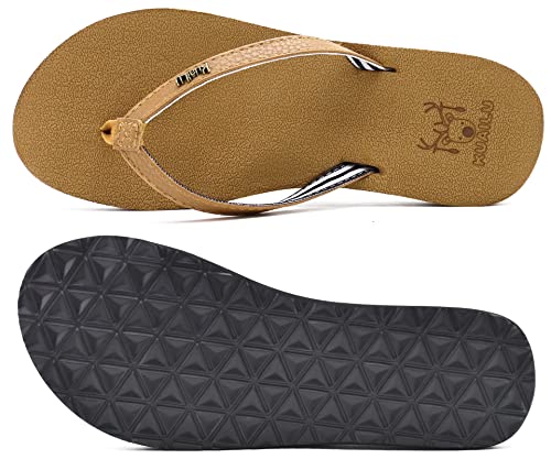Kuailu Womens Arch Support Flip Flops Comfortable Yoga Mat Cushion Slip On Walking Thong Sandals Khaki Size 8 thumb #8