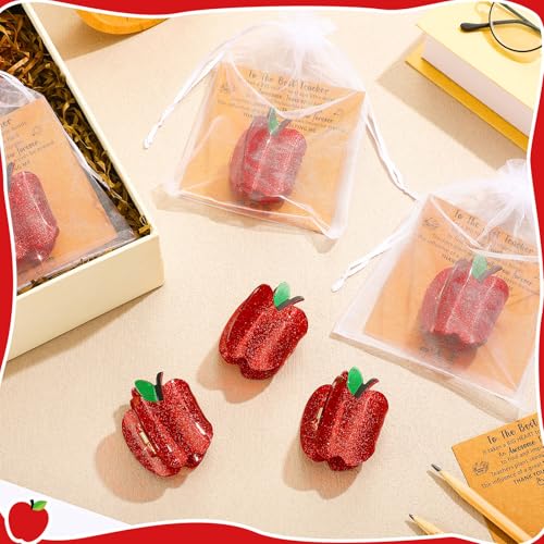 6 pinzas para el pelo de manzana roja con tarjetas de agradecimiento para profesores 2