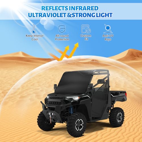 Image of 600D UTV Windshield Snow Cover Compatible with Polaris Ranger XP 1000 2017-2026 (Not RZR) & Can-Am Defender 2016-2026, Transport Windshield Protector for Ice and Snow