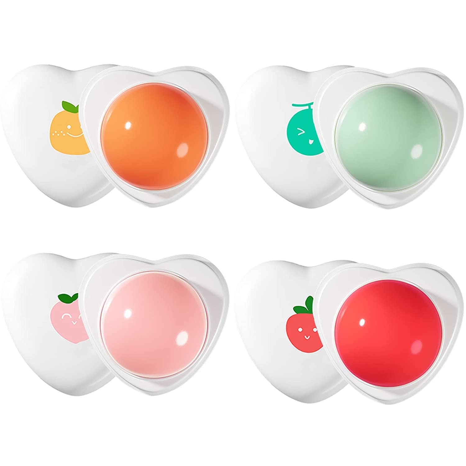 4Pcs Fruit Lip Balm Set,Moisturizing Lip Care Lip Balm,Long Lasting Nutritious Lip Balm Lipsticks Moisturizer,Natural Organic Lip Balm, grapefruit,Peach,Strawberry,Cantaloupe Lip Balm