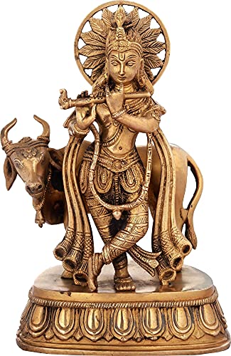 Aone India Brass Krishna Idol Statue, Height : 10 Inches