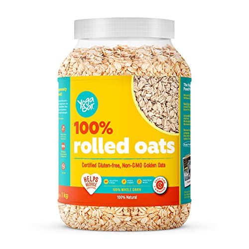 Image of Yogabar 100% Rolled Oats 1 kg Jar | Premium Golden Rolled Oats, Gluten Free with High Fibre, Non GMO | Healthy Food with No Added Sugar | Diet Food for Weight Management