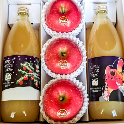 りんご りんごギフト[サンふじ×3個、りんごジュース1L×2本]化粧箱入