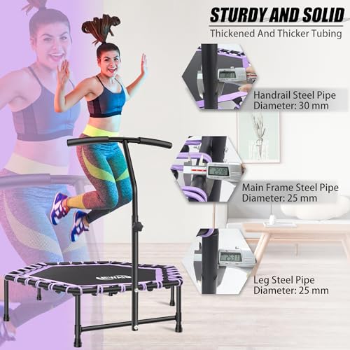 Newan 40'' Fitness Trampoline with Adjustable Handle Bar, Silent Trampoline Bungee Rebounder Jumping Cardio Trainer Workout for Adults - Mini Trampoline Max Limit 330 lbs - Thumbnail 3
