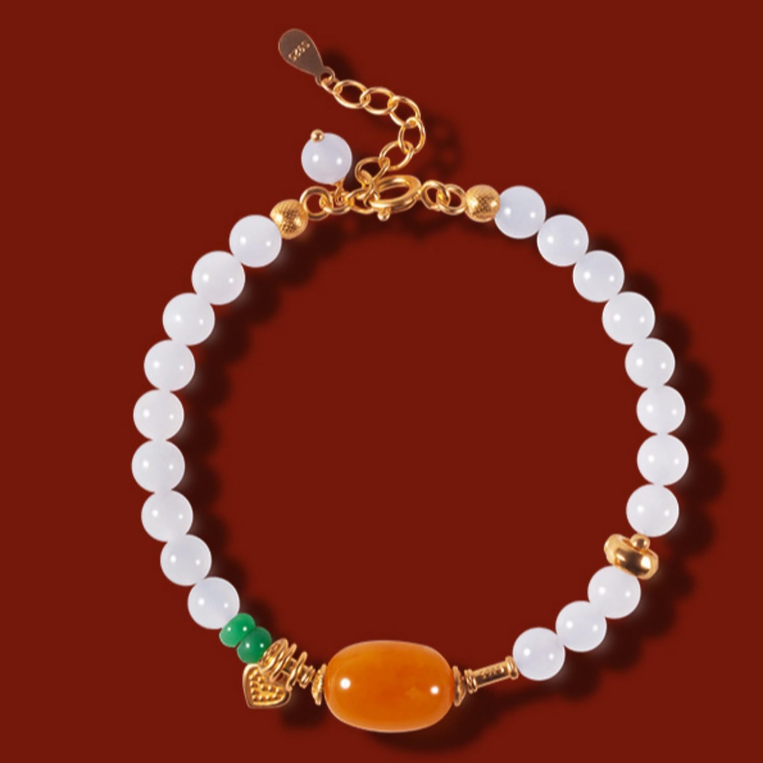 18K Gold Over S925 Sterling Silver Jadeite Bracelets for Women,Hetian Smoke Purple Jadeite Amber 8mm Beaded Bracelet, Gift for Her on Birthday