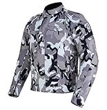 FITIZ Premium Motorradjacke Herren für Abenteuer/Touring mit Cordura Textil Sommer Winter Winddichte Fahrradjacke für Rennsport Reiten Abnehmbare CE-geprüfte Protektoren, Camo/Grau, L Short