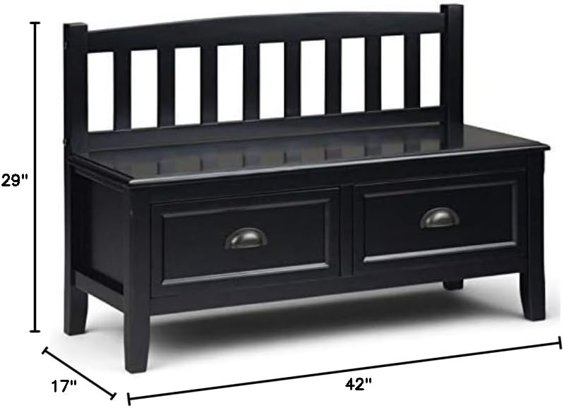 Black Solid Wood Entryway Bench with Storage Drawers