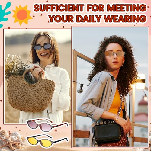 Ecally 12 Pairs Retro Oval Cat Eye Sunglasses for Women Y2k Designer Trendy 90s Vintage Narrow Shades Sunglasses Pack for Men4