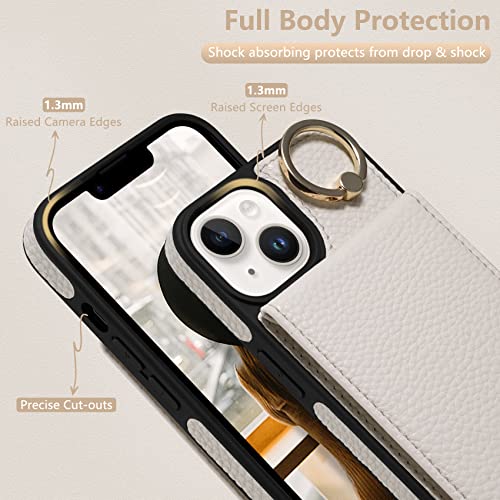 Keallce Case For Iphone 14 Plus 6.7'' Detachable Crossbody Wallet Case With Rfid Blocking Card Slots, 360°Stand Ring Flip Leather Protective Cover Lanyard Shoulder Strap Women For Iphone 14 Plus,Beige #TOP3