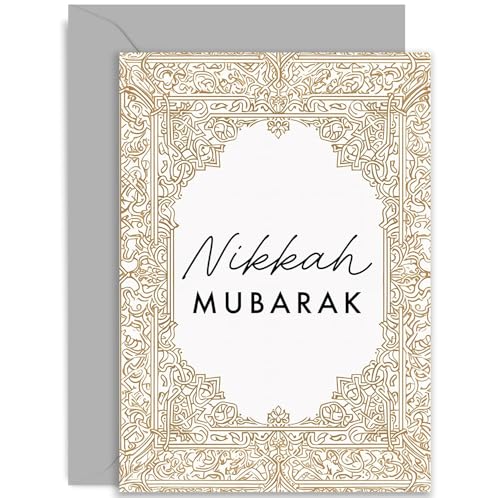 Old English Company Luxury Nikkah Mubarak Greeting Card - Gold Islamic Wedding Congratulations Card for Mr & Mrs - Blank Inside