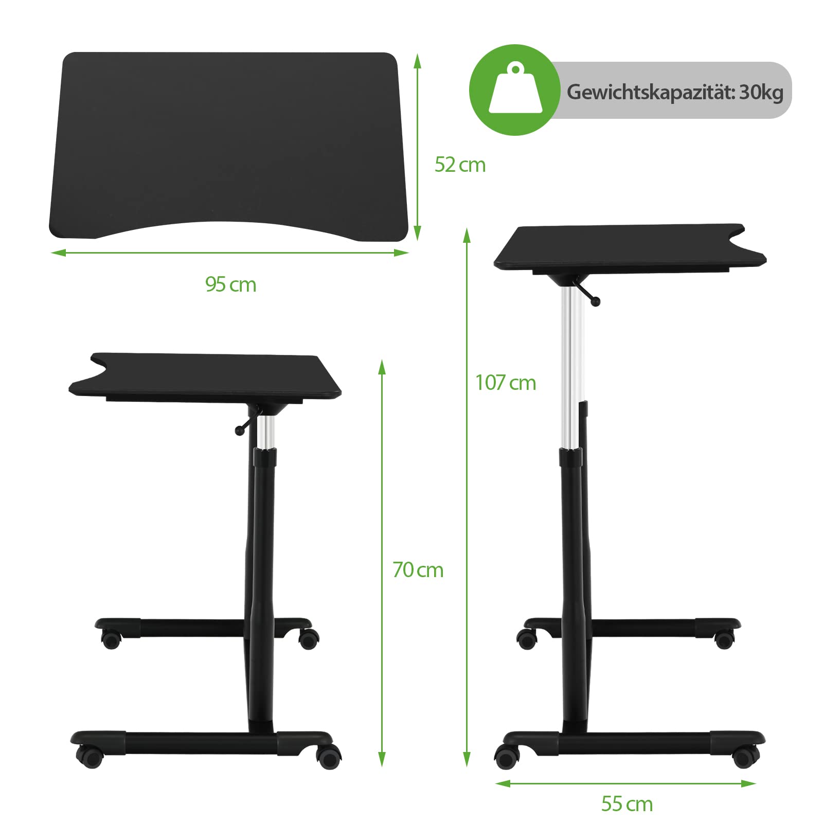 COSTWAY Stehschreibtisch höhenverstellbar von 74-107cm, mit Getränkehalter & 4 Rollen, Sitz-Steh Schreibtisch, Mobile Stehpult Laptoptisch Stehtisch für Wohnzimmer, Büro, Braun Schwarz