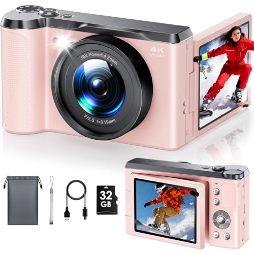Appareil Photo Numérique 4K Digital, Focusinc 56MP Appareils Numérique avec Autofocus - Caméra Compact Vlogging Écran Rabattable 180°, Carte 32GB, Zoom 16X pour Débutants et Adolescents