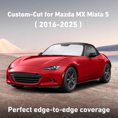 Image of EcoNour Windshield Sunshade Compatible for Mazda MX5 Miata Convertible 2016-2023 2024 2025, Sun Visor for Front Windshield & Window Sun Shade Cover, UV Heat Blocker & Protector, Car Accessories