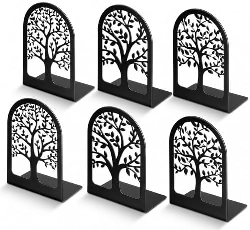 HappyHapi Book Ends, Metal Bookends for Shelves Decorative, Tree ...