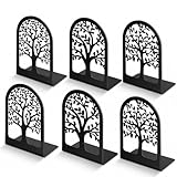 HappyHapi Book Ends, Metal Bookends for Shelves Decorative, Tree Stopper for Heavy Books, Black Ends to Hold Books for Home Office, 6.5 X 4.7 X 3.5 Inch(3 Pairs/6 Pcs, Large)