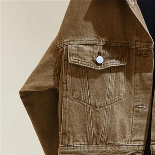 Vintage Brown Denim Jacket Women Long Sleeve Big Pocket Outerwear Lapel Short Style Jean Jacket4