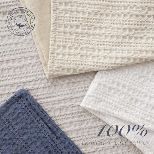 Image of Foindtower Set of 2 Decorative Cotton Waffle Weave Throw Pillow Covers Euro Shams Cushion Covers Accent European Pillowcase for Bed Couch Sofa Bedroom Living Room Home Decor 26x26 Inch Natural Beige