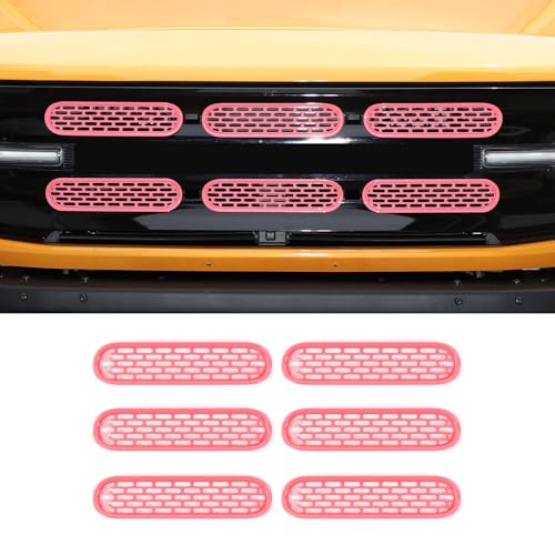 Image of Front Grill Mesh Grille Inserts Cover Frame Trims Kit 6Pcs Fit for Ford Bronco 2021-2026 2 /4 Door Exterior Accessories (Pink)